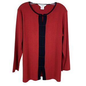 Exclusively Misook Womens L Petite Cardigan Sweater Red Asian Inspired Mature